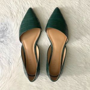 J. Crew | Green Alligator Croc Zoe D’Orsay Embossed Pointed Toe Flats | Size 7.5